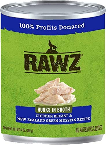 Rawz Hunks in Broth Chicken Breast & NZGM Canned Dog Food - 14 oz - Case of 12