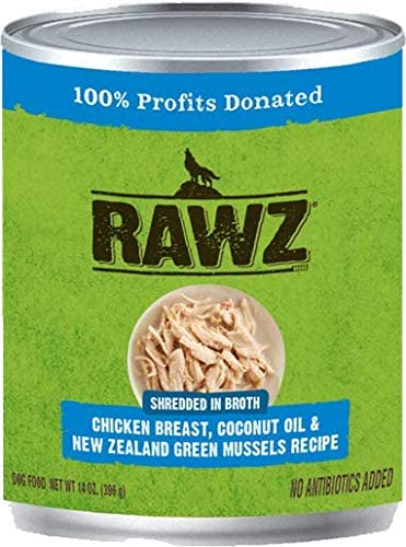 Rawz Shredded Chicken Breast, Coconut Oil & NZGM Canned Dog Food - 14 oz - Case of 12