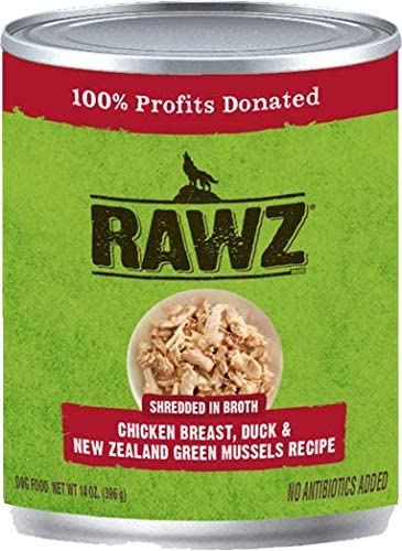 Rawz Shredded Chicken Breast, Duck & NZGM Canned Dog Food - 14 oz - Case of 12  