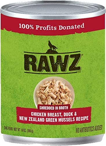 Rawz Shredded Chicken Breast, Duck & NZGM Canned Dog Food - 14 oz - Case of 12