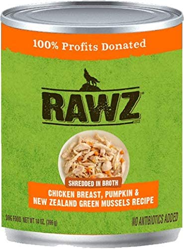 Rawz Shredded Chicken Breast, Pumpkin & NZGM Canned Dog Food - 14 oz - Case of 12  