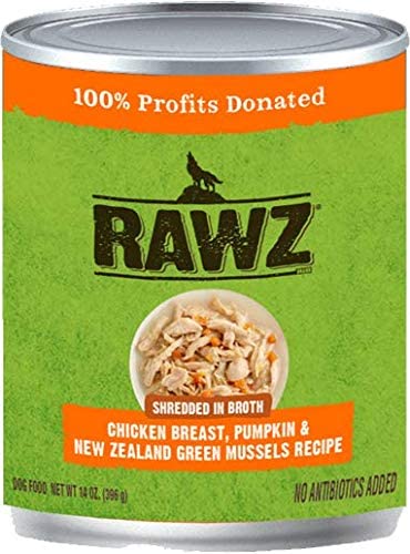 Rawz Shredded Chicken Breast, Pumpkin & NZGM Canned Dog Food - 14 oz - Case of 12