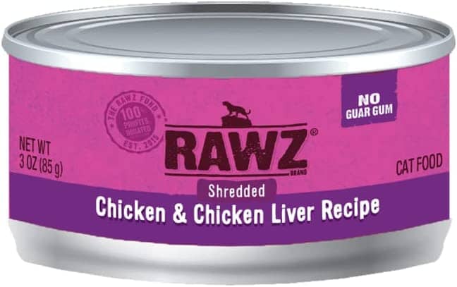 Rawz Shredded Chicken & Chicken Liver Canned Cat Food - 3 oz - Case of 18  