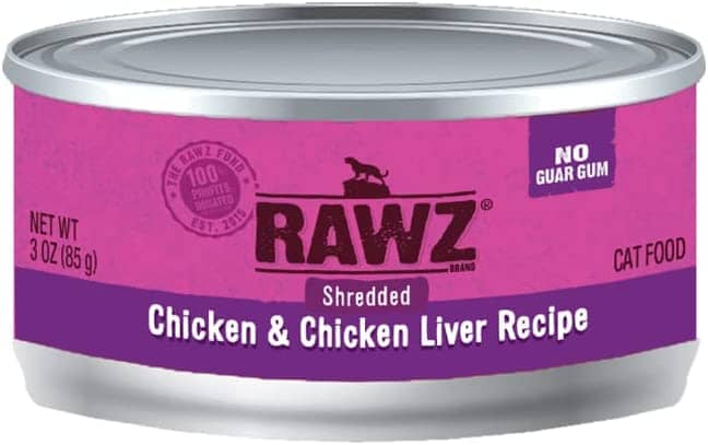 Rawz Shredded Chicken & Chicken Liver Canned Cat Food - 3 oz - Case of 18