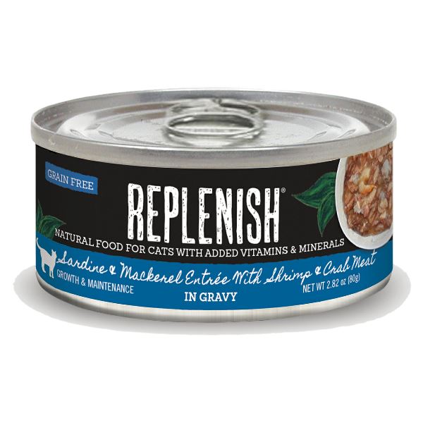 Replenish Grain-Free Canned Cat Food Canned Cat Food - Mackerel and Sardine - 2.8 Oz - Case of 24  