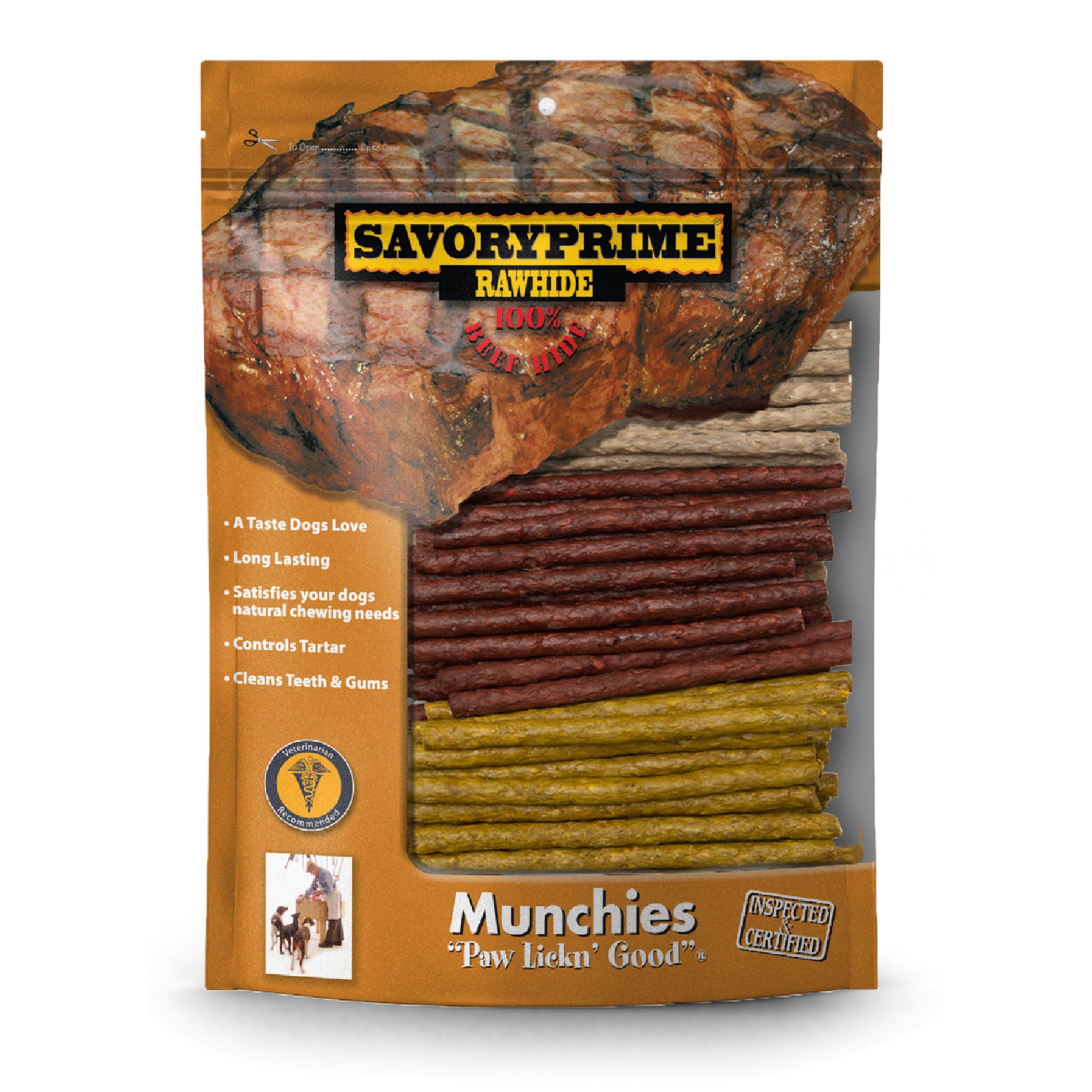 Savory Prime Munchie Sticks Dog Treat Beef, Chicken & Liver - 5 in - 100 Pack  