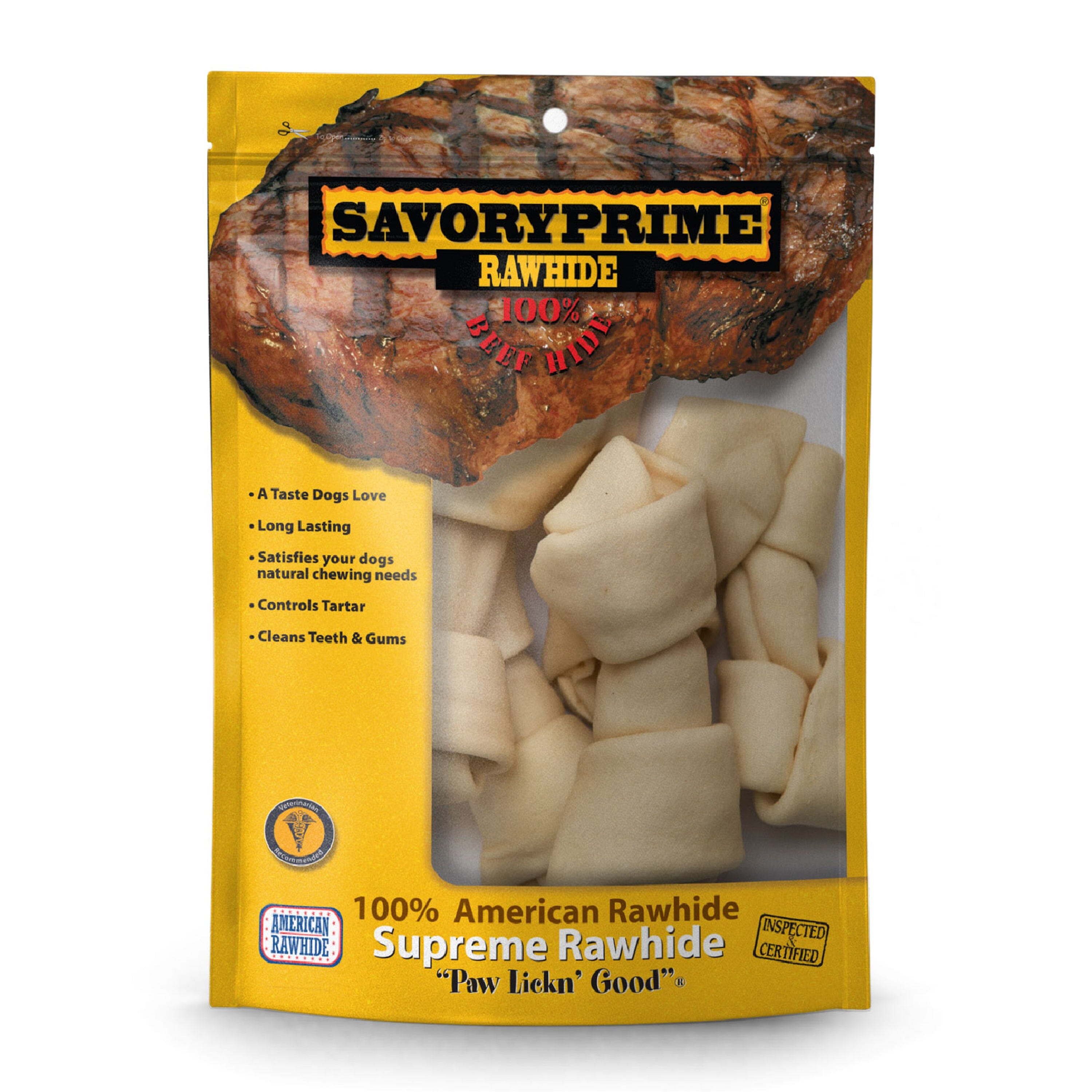 Savory Prime Supreme Knotted Rawhide Bones Bagged Natural - 6-7 in - 6 Pack  