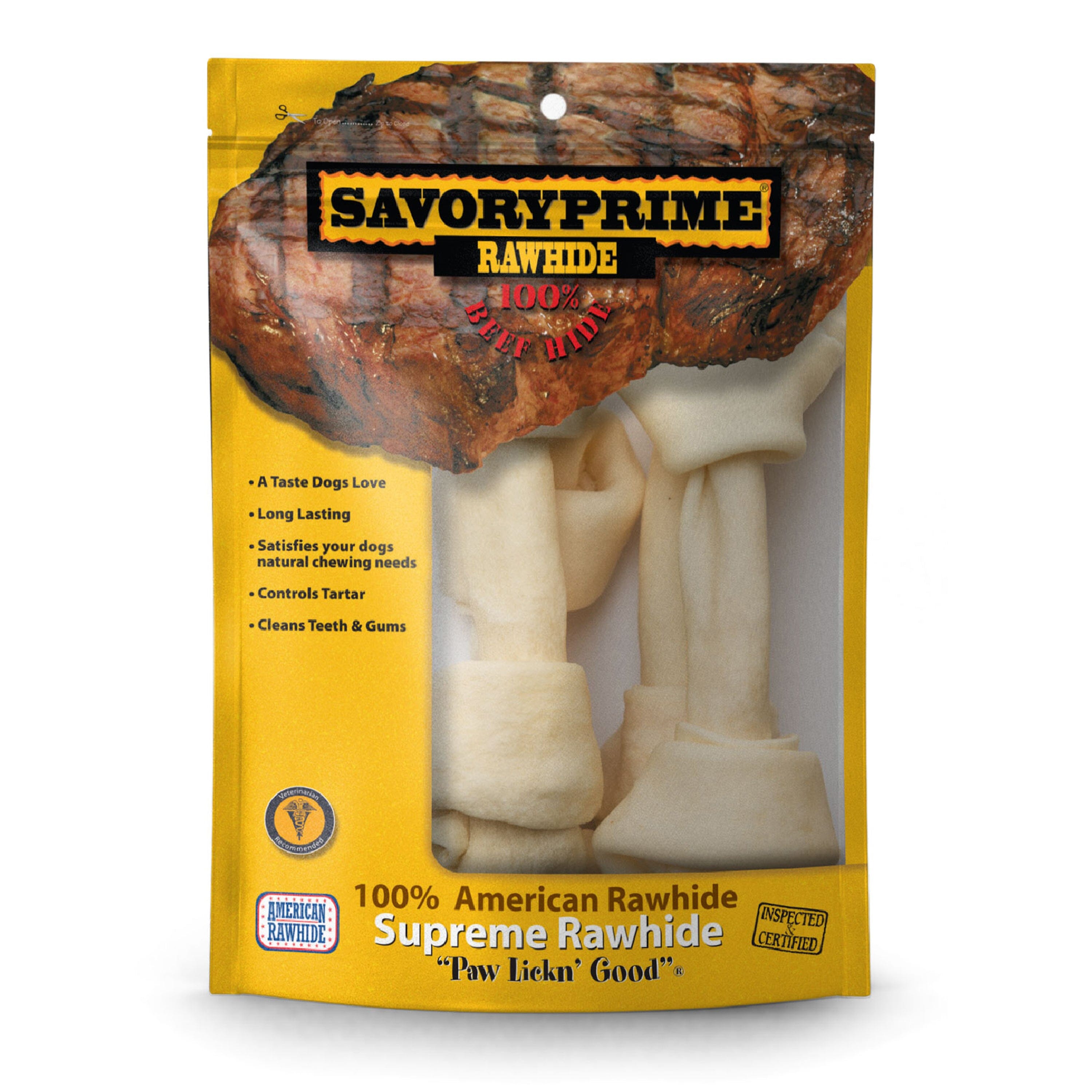 Savory Prime Supreme Knotted Rawhide Bones Bagged Natural - 8-9 in - 4 Pack  