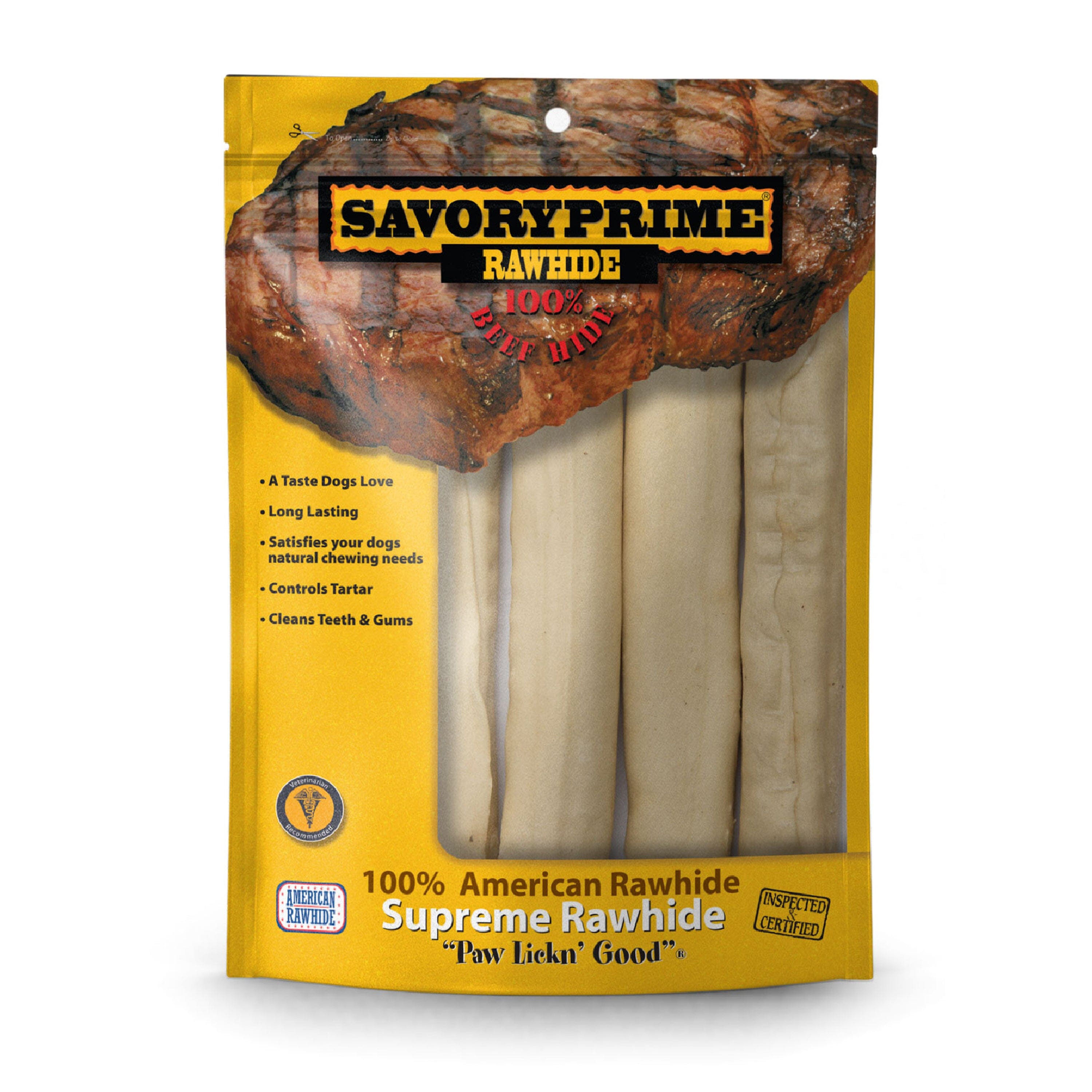 Savory Prime Supreme Rawhide Retriever Roll Natural - 10 in - 4 Pack  