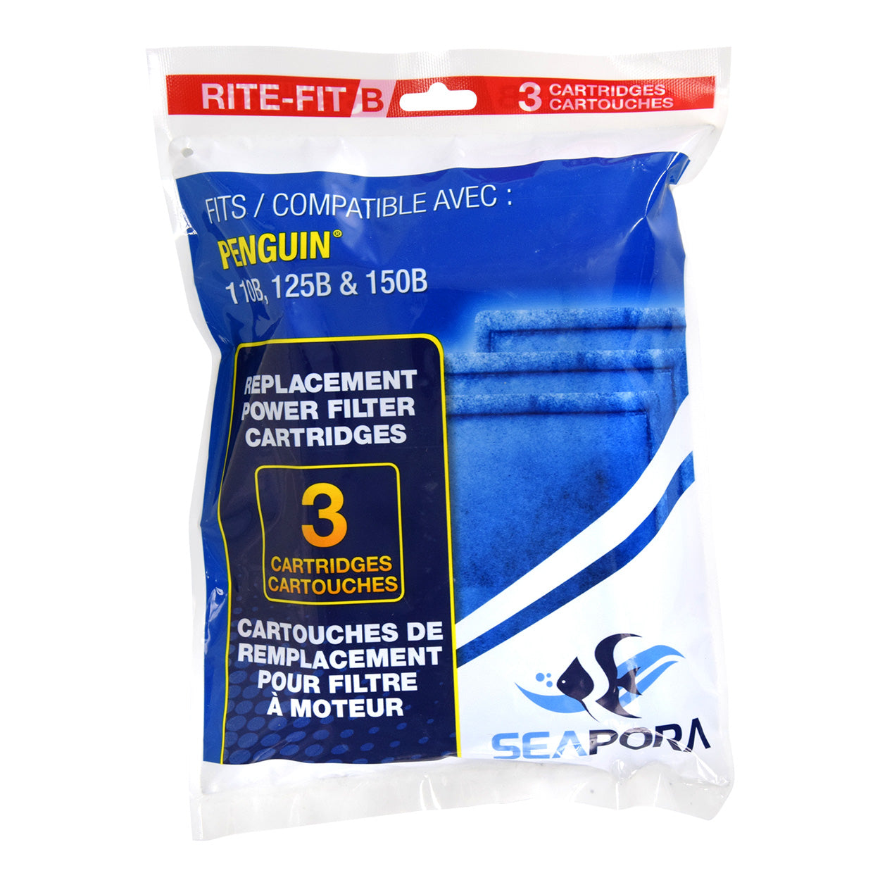 Seapora Rite-Fit B Cartridges for Penguin&reg; Power Filters - 110B/125B/150B - 3 pk  