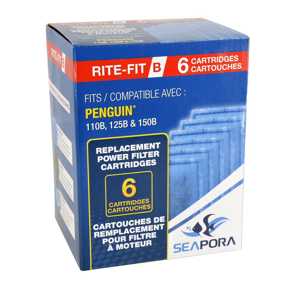 Seapora Rite-Fit B Cartridges for Penguin&reg; Power Filters - 110B/125B/150B - 6 pk  
