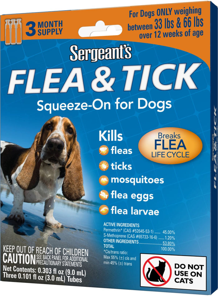 Sergeant's Flea & Tick Squeeze-On for Dogs  - 33 - 66 Lbs - 3 Count