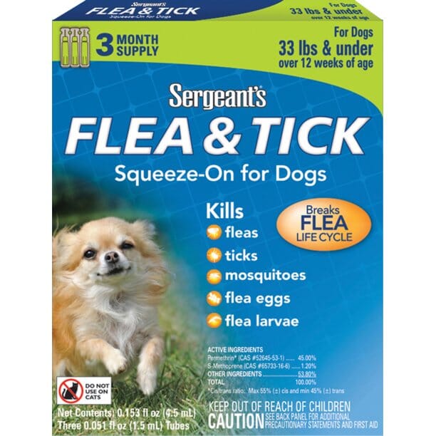 Sergeant's Flea & Tick Squeeze-On for Dogs  - 7 - 33 Lbs - 3 Count