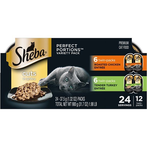 Sheba Perfect Portions Cuts Chicken/Turkey/Salmon Twin Multi-Pack Wet Cat Food - 2.65 oz - Case of 24  