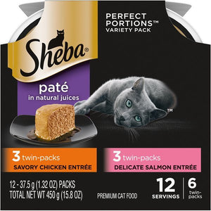 Sheba Perfect Portions Mixed Cuts Chicken/Salmon/Tuna Twin Multi-Pack Wet Cat Food - 2....