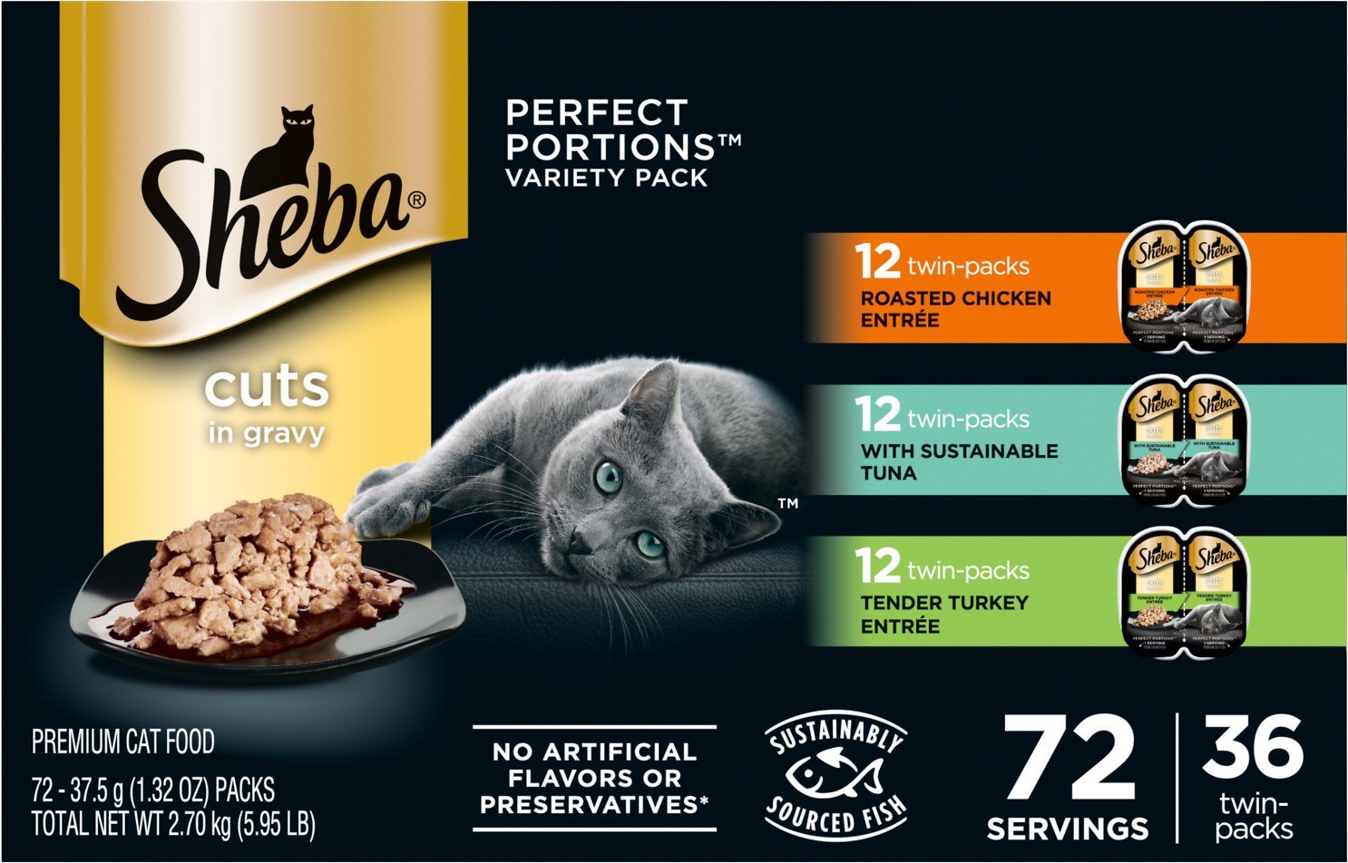 Sheba Perfect Portions Mixed Cuts Chicken/Turkey/Tuna Twin Multi-Pack Wet Cat Food - 2.65 oz - Case of 36  