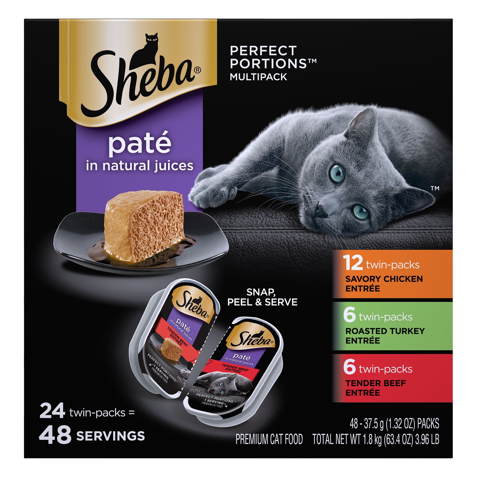 Sheba Perfect Portions Mixed Pate Wh & Tuna/Bf/Chicken Twin Multi-Pack Wet Cat Food - 2.65 oz - Case of 36  