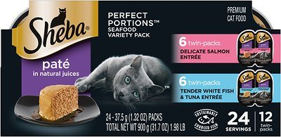 Sheba Perfect Portions Pate Seafood Diet Twin Multi-Pack Wet Cat Food - 2.65 oz - Case of 24  