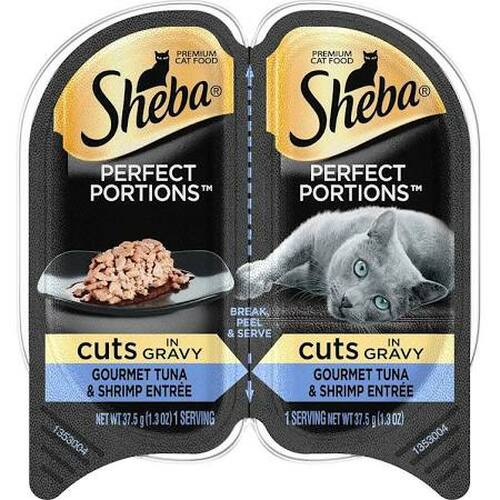 Sheba Perfect Portions Twin Pack Tuna & Shrimp Cuts in Gravy Wet Cat Food - 2.65 oz - Case of 24  