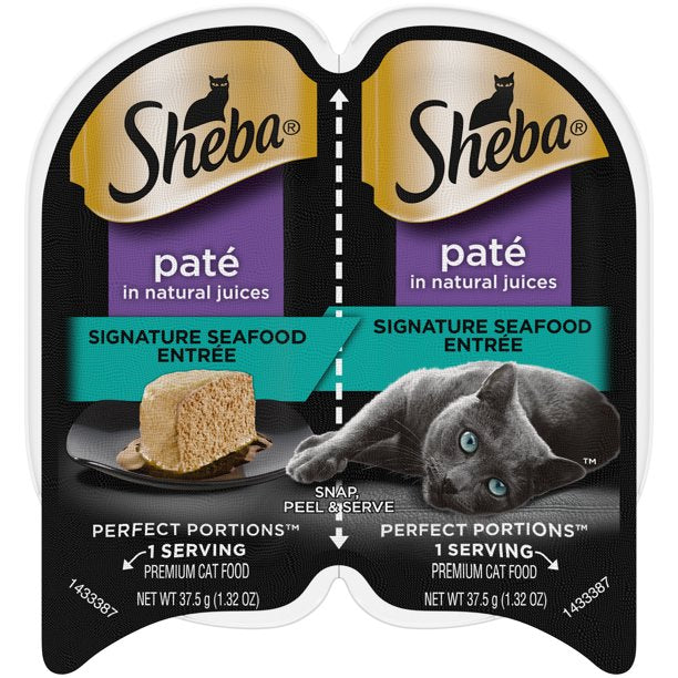 Sheba Premium Pate Seafood Entrée Twin Multi-Pack Wet Cat Food - 2.65 oz - Case of 24  