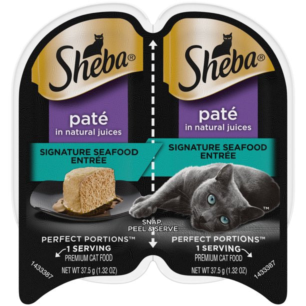 Sheba Premium Pate Seafood Entrée Twin Multi-Pack Wet Cat Food - 2.65 oz - Case of 24