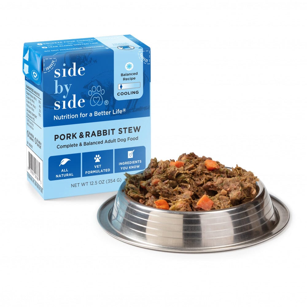 Side By Side Cooling Pork & Rabbit Stew Cooling Recipe Tetra Pack Wet Dog Food  