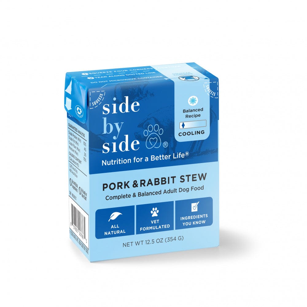 Side By Side Cooling Pork & Rabbit Stew Cooling Recipe Tetra Pack Wet Dog Food  