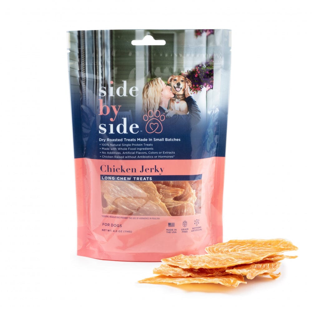 Side By Side Small Batch Dry Roasted Chicken Jerky Warming Dog Treats  