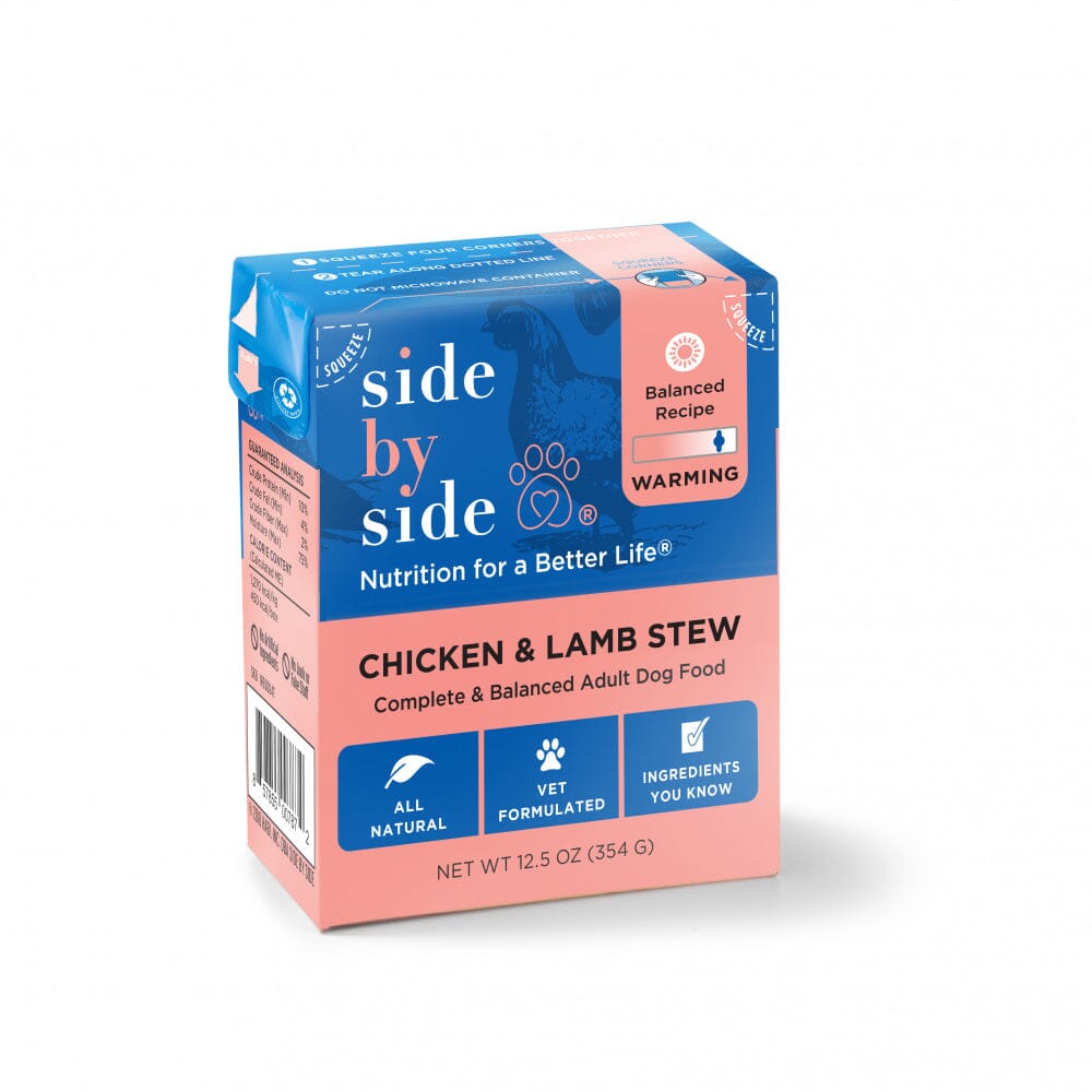 Side By Side Warming Chicken & Lamb Stew Warming Recipe Tetra Pack Wet Dog Food  