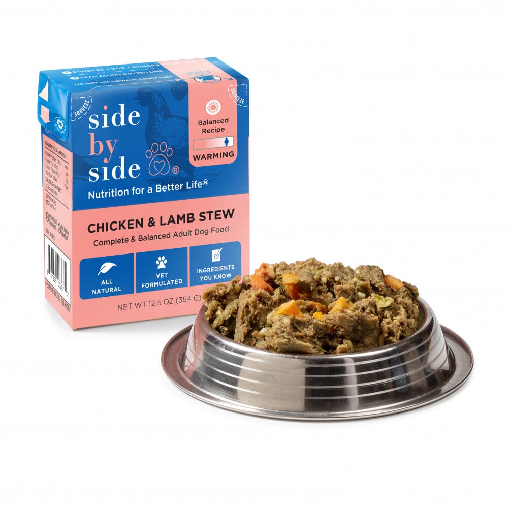 Side By Side Warming Chicken & Lamb Stew Warming Recipe Tetra Pack Wet Dog Food  