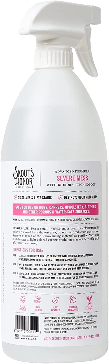 Skout's Honor Stain & Odor Severe Mess Advanced Formula Cat Stain and Odor Remover - 35 Oz Bottle  