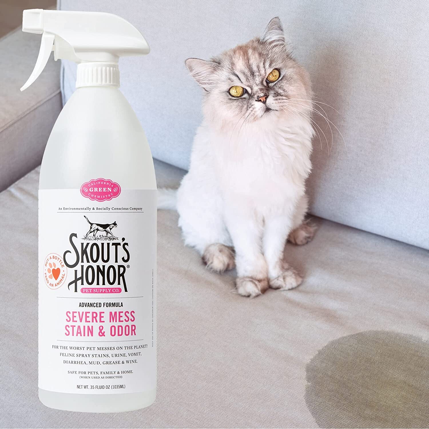 Skout's Honor Stain & Odor Severe Mess Advanced Formula Cat Stain and Odor Remover - 35 Oz Bottle  