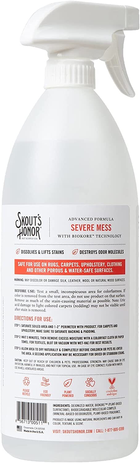 Skout's Honor Stain & Odor Severe Mess Advanced Formula Dog Stain and Odor Remover - 35 Oz Bottle  