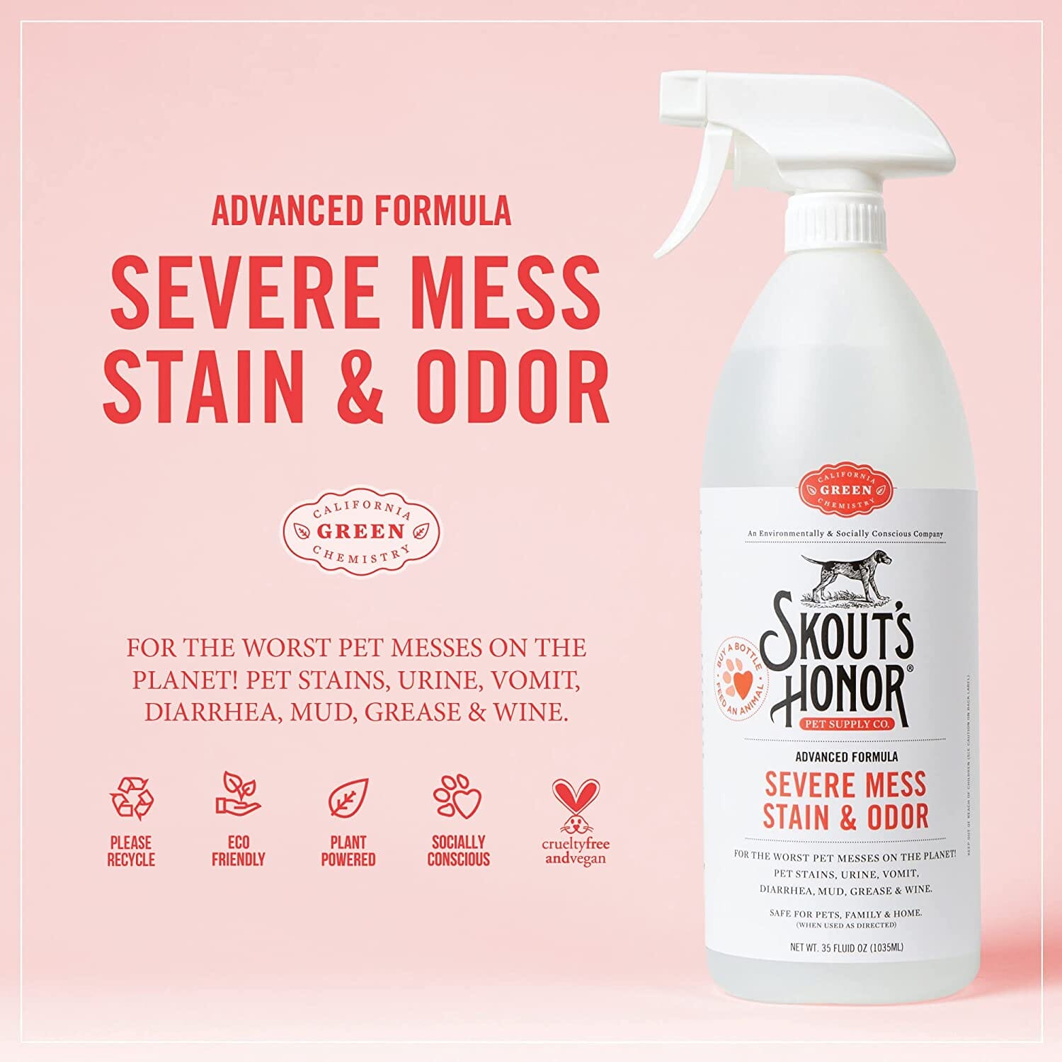 Skout's Honor Stain & Odor Severe Mess Advanced Formula Dog Stain and Odor Remover - 35 Oz Bottle  