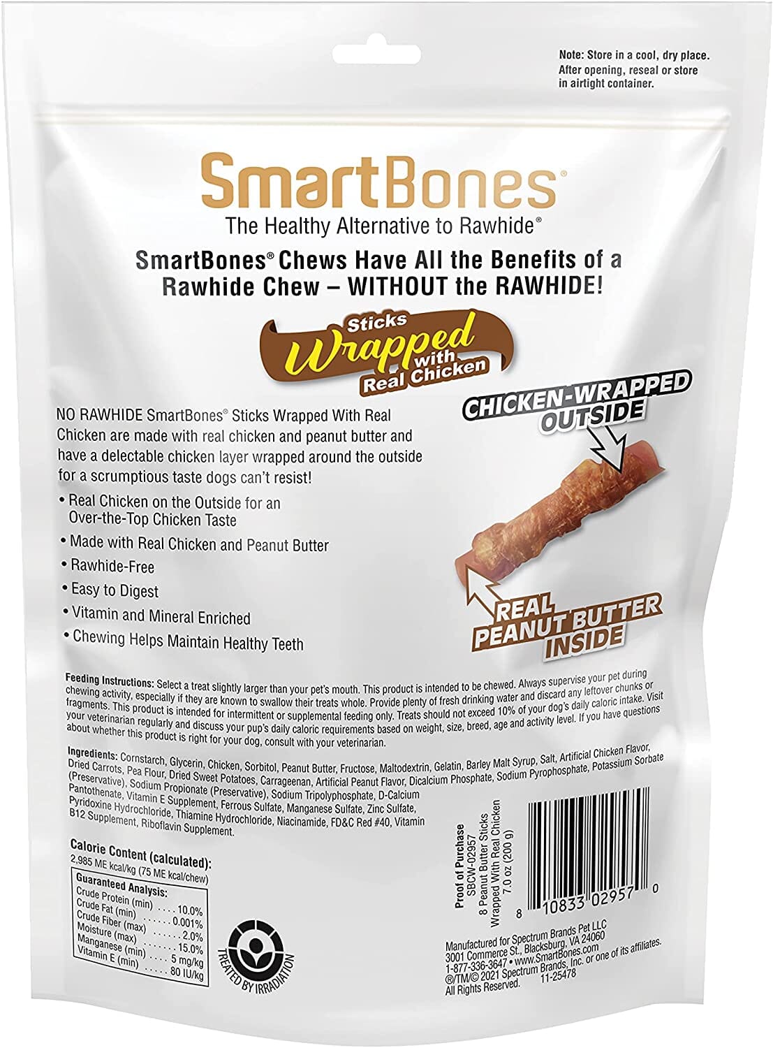 Smartbones Chicken Wrapped Sticks Dog Dental and Hard Chews - Peanut Butter - 8 Pack  