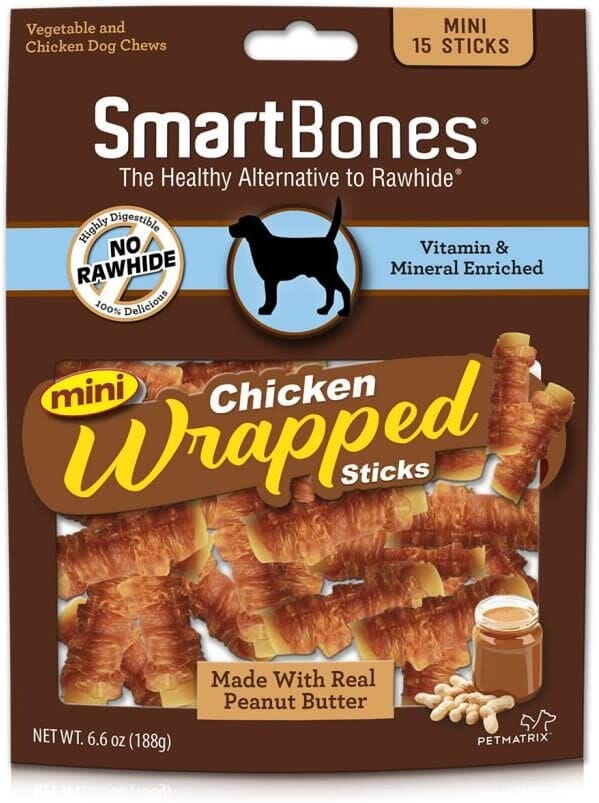 Smartbones Chicken Wrapped Sticks Dog Dental and Hard Chews - Peanut Butter - Mini - 15 Pack  