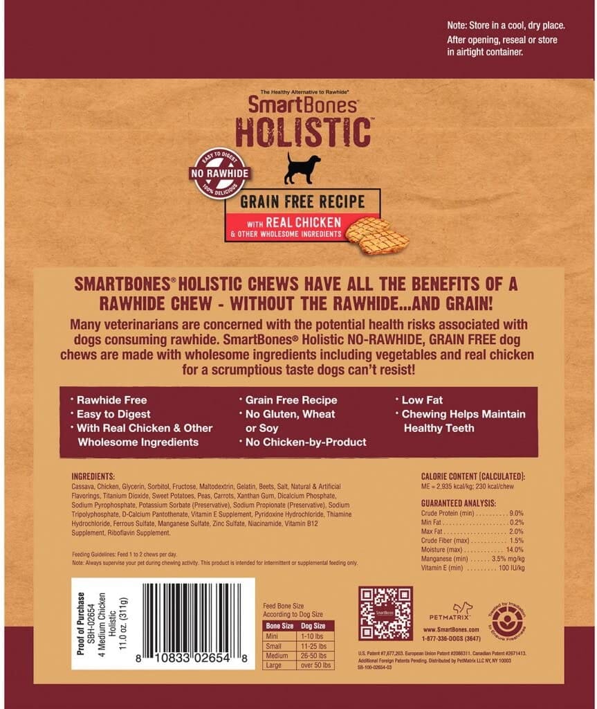 Smartbones Holistic Grain-Free Recipe Dog Dental and Hard Chews - Chicken - Medium - 4 Pack  