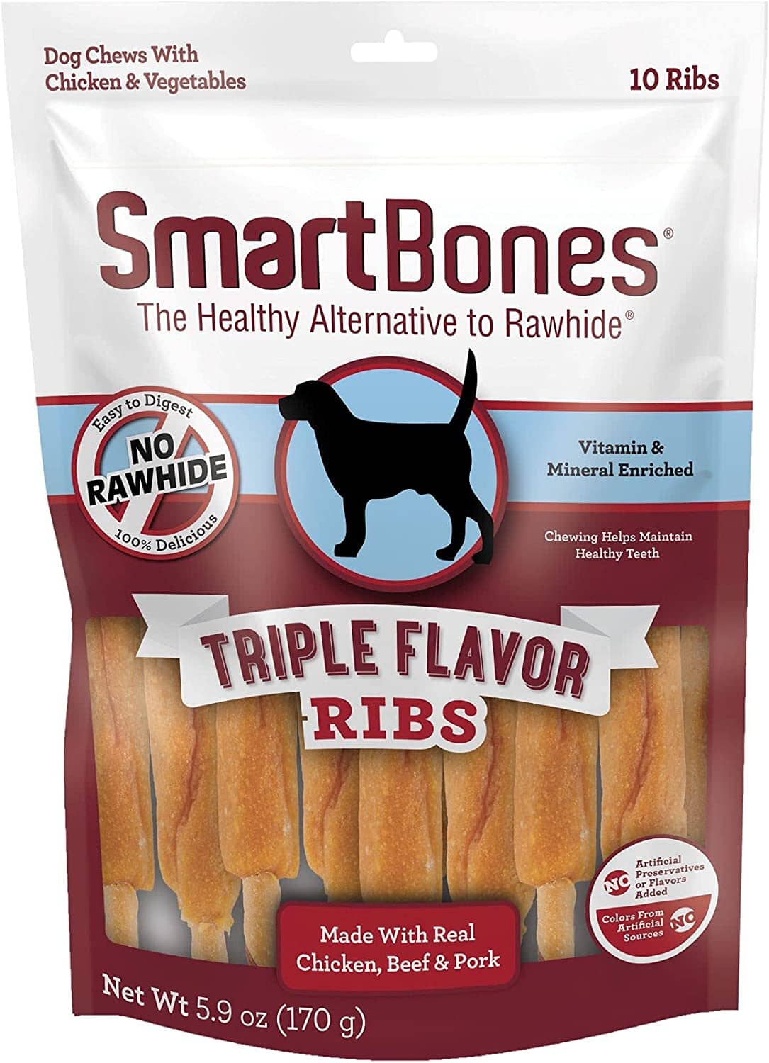 Smartbones Ribs Triple Flavor Dog Dental and Hard Chews - Chicken - 10 Count  