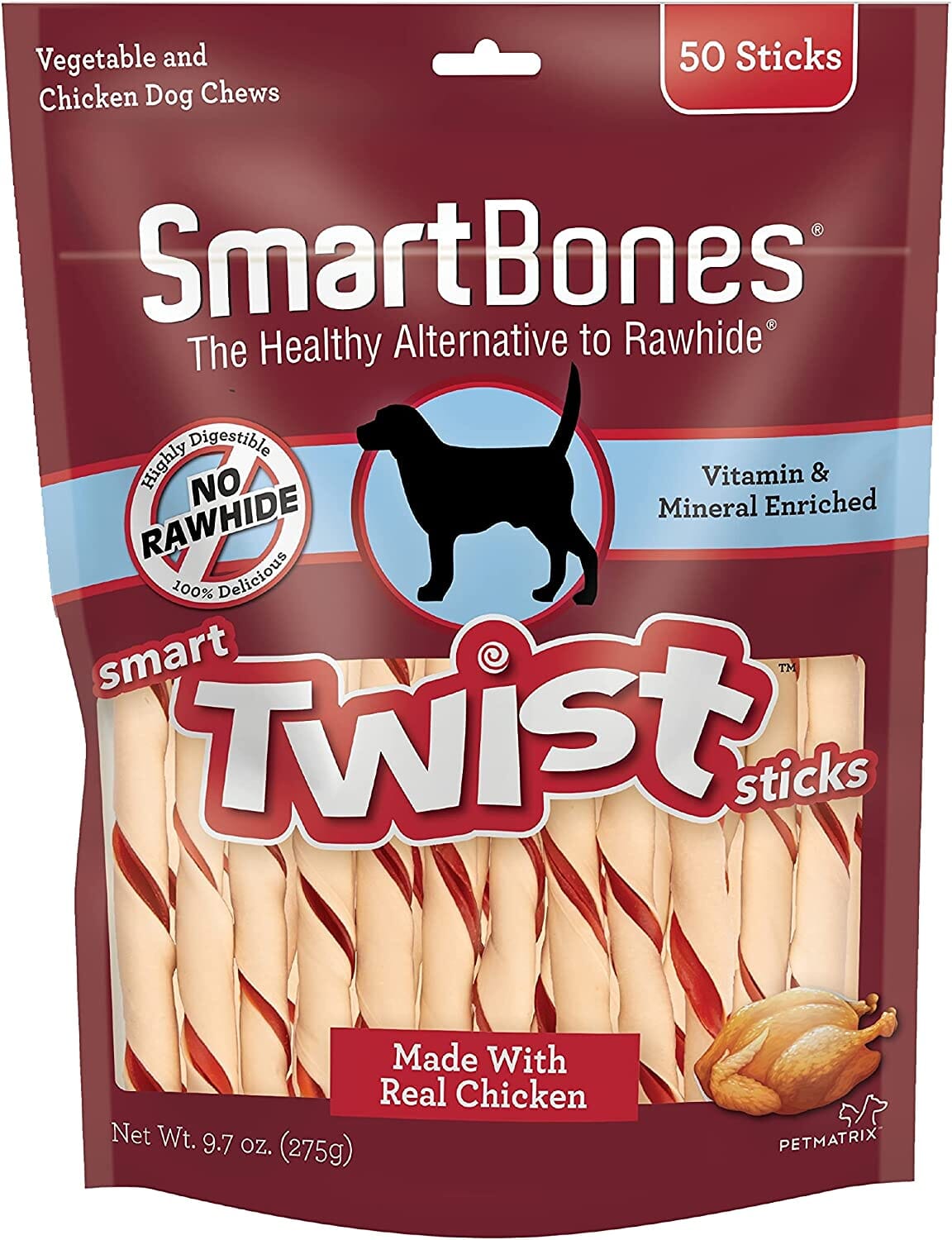 Smartbones Smart Twist Sticks Dog Dental and Hard Chews - Chicken - 50 Pack  