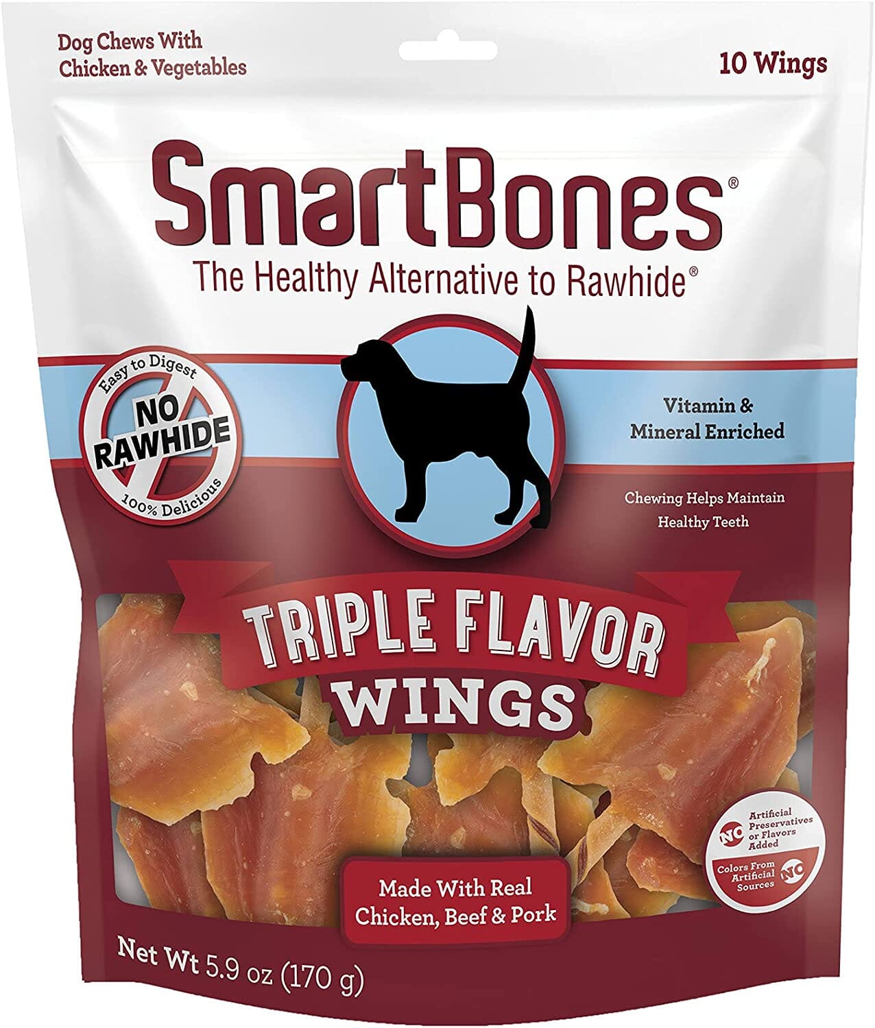 Smartbones Wings Triple Flavor Dog Dental and Hard Chews - Chicken - 10 Count  