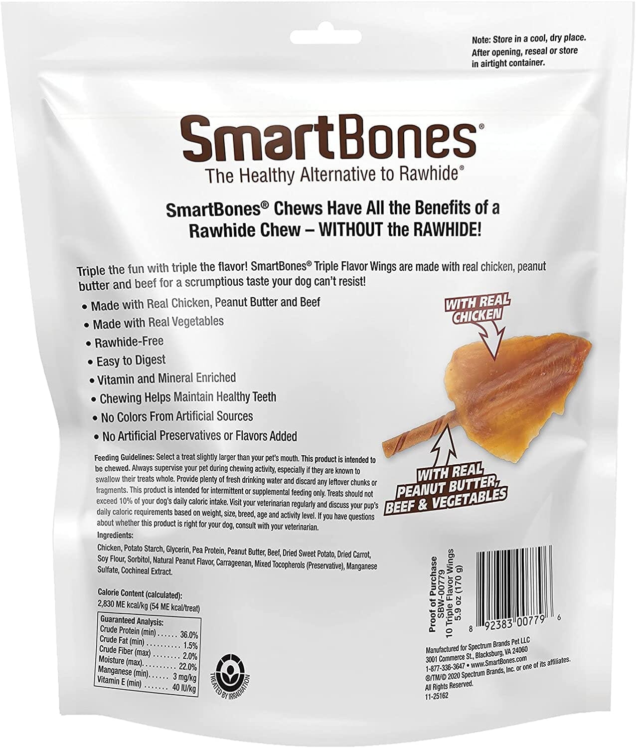 Smartbones Wings Triple Flavor Dog Dental and Hard Chews - Peanut Butter - 10 Count  