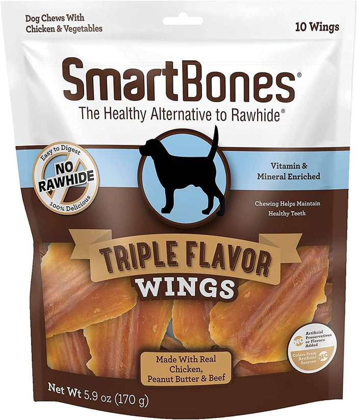 Smartbones Wings Triple Flavor Dog Dental and Hard Chews - Peanut Butter - 10 Count