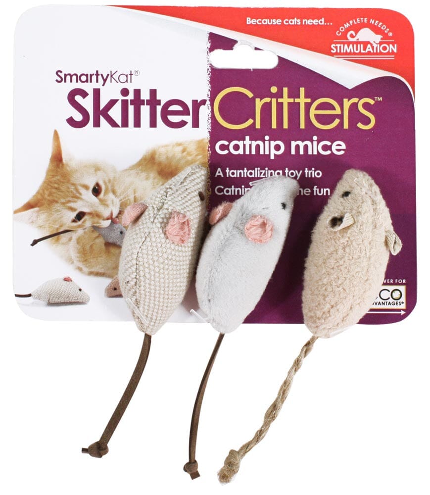 SmartyKat Skitter Critters Mice Catnip Toy - Grey and Tan - 3 Pack  