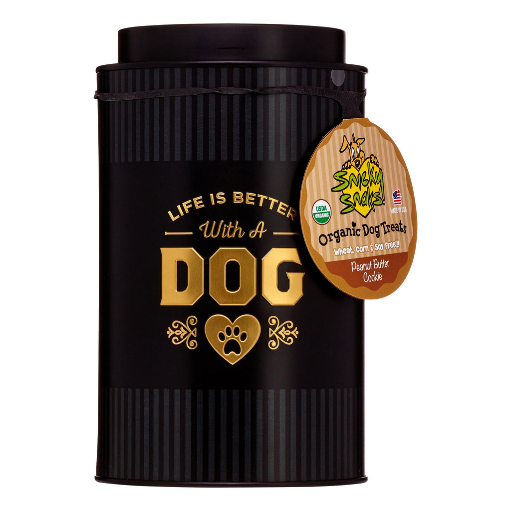 Snicky Snaks Organic Peanut Butter Dog Biscuits - Large Gift Tin - 6 Oz  