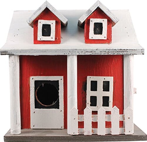 Songbird Essentials Picket Fence Cottage Bird House - Red/White - 8 X 6.5 X 8 In  