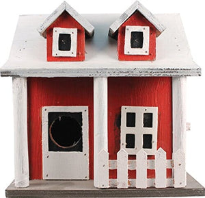Songbird Essentials Picket Fence Cottage Bird House - Red/White - 8 X 6.5 X 8 In