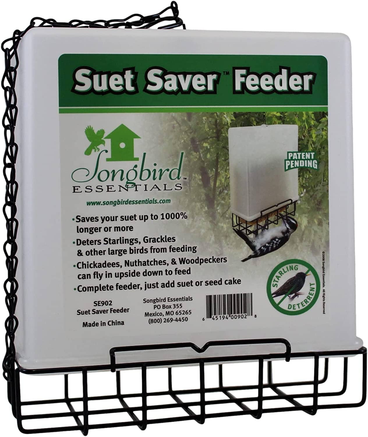 Songbird Essentials Suet Saver Bird Feeder Suet and Seed Cake Wild Bird Feeder - 1 Cake  