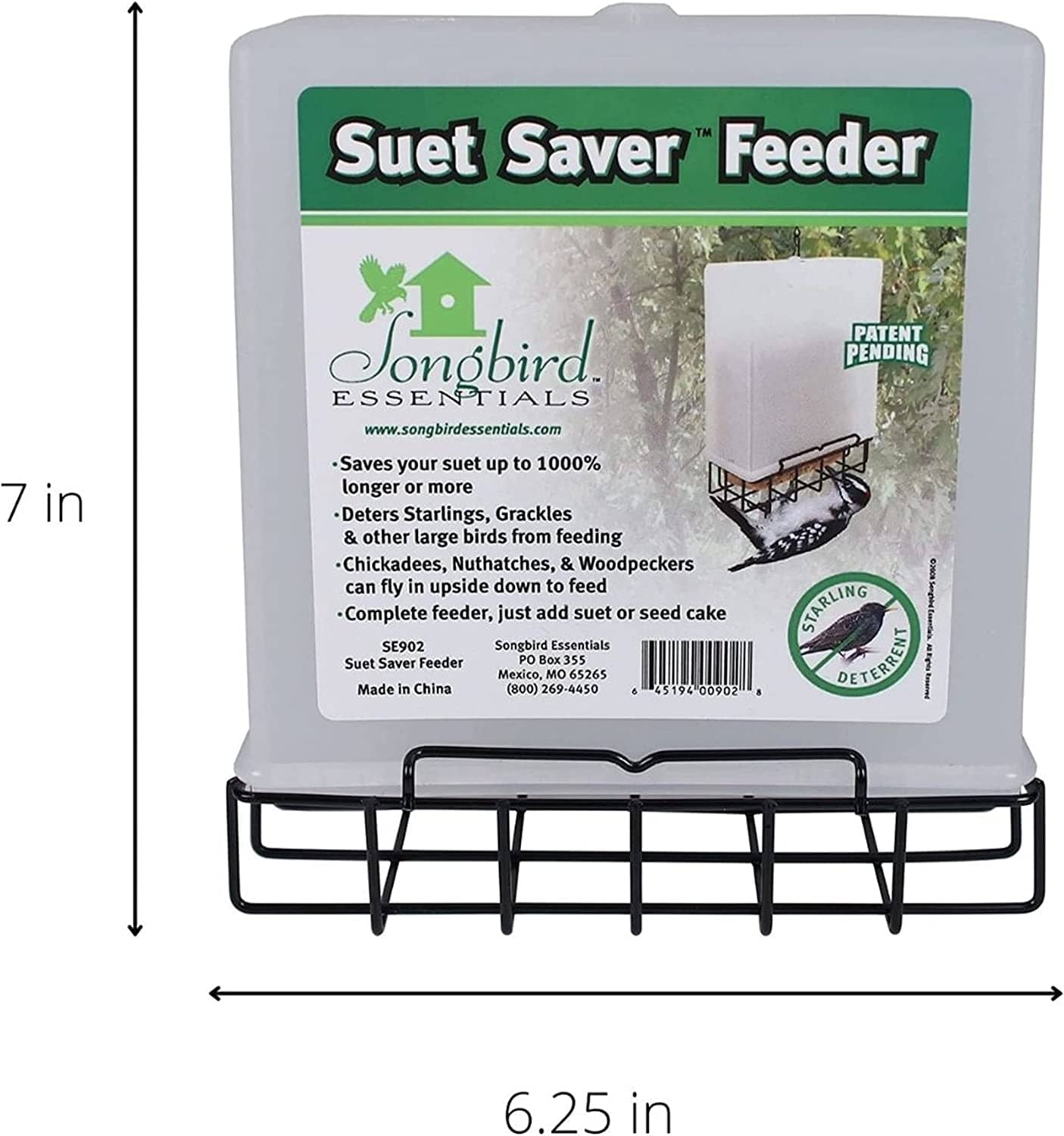 Songbird Essentials Suet Saver Bird Feeder Suet and Seed Cake Wild Bird Feeder - 1 Cake  