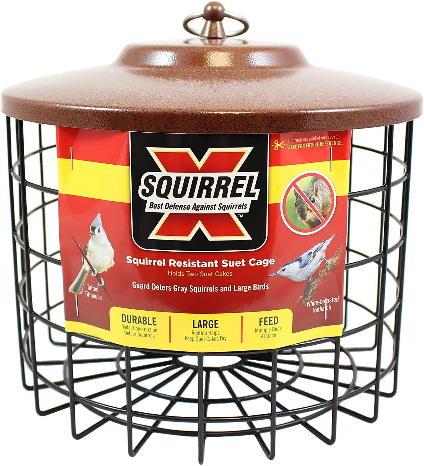 Squirrel-X Squirrel Proof Suet Feeder Suet and Seed Cake Wild Bird Feeder - Brown - Dbl  