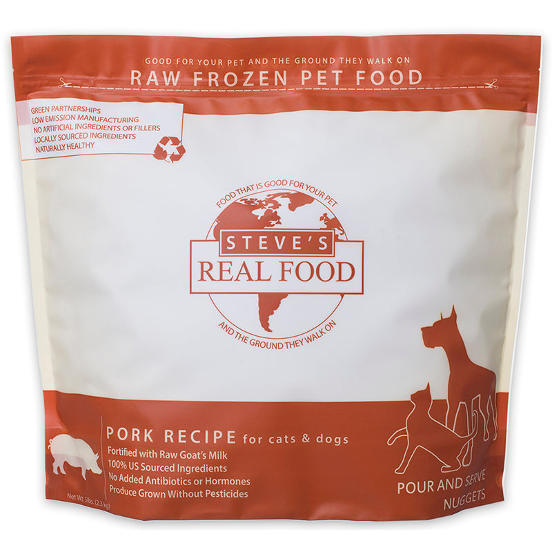 Steve's Real Food Dog and Cat Frozen Pork Nuggets - 5 lbs  